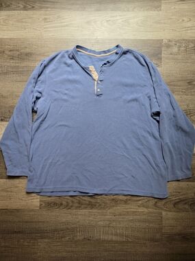 Three Dots Men's Long-Sleeve Henley in Dusty Blue with Contrast Placket